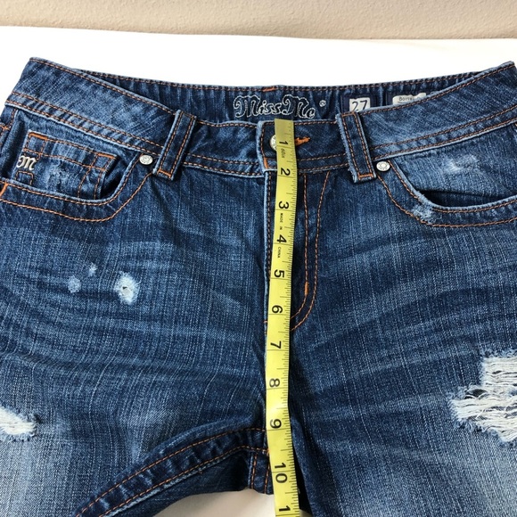 Miss Me Jeans Cotton Distress Ripped Blue Wash MidRise Boyfriend Ankle Jeans 27 - Picture 14 of 15
